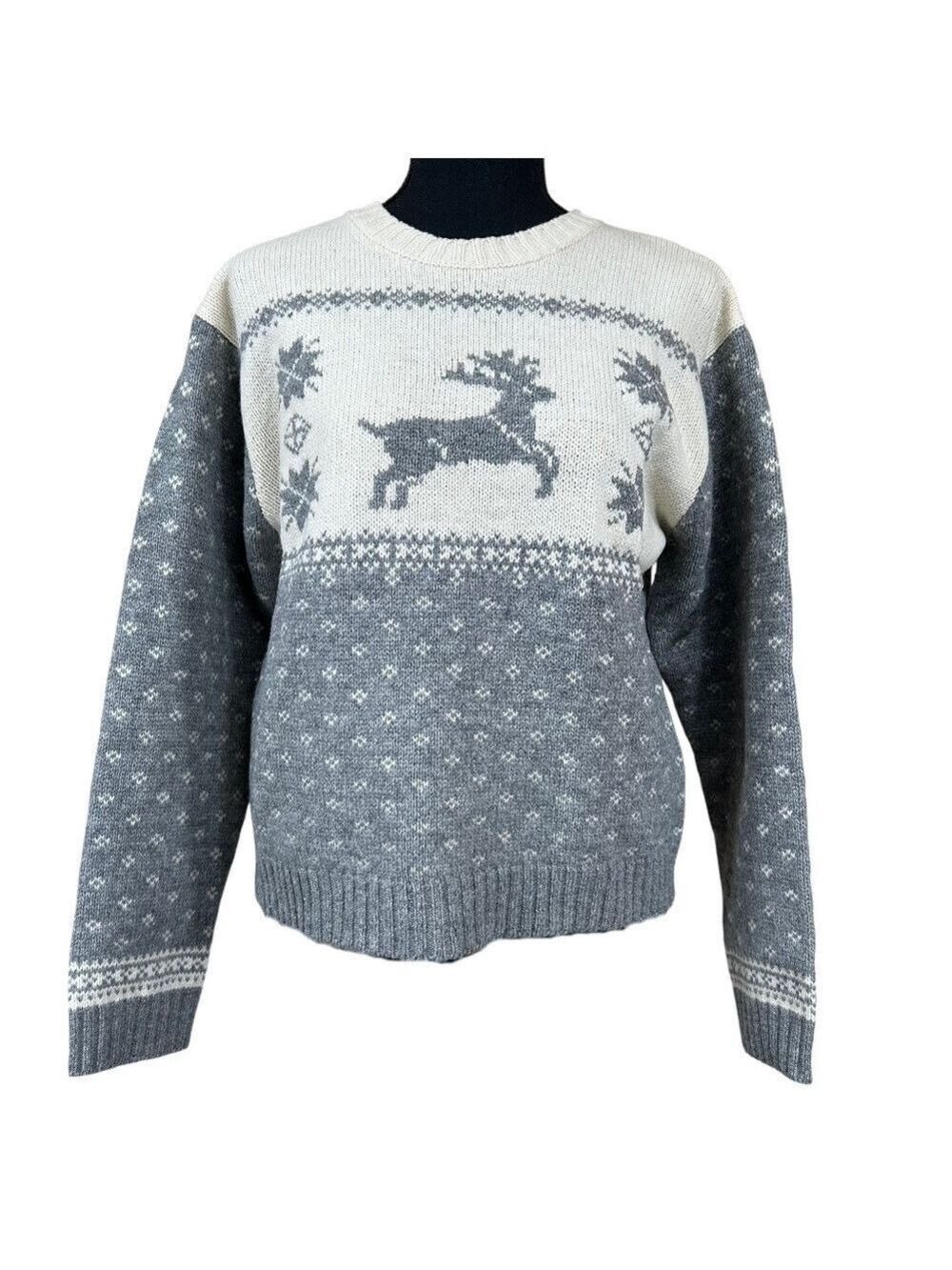B. Moss Vintage Lambswool Fair Isle Scandinavian Reindeer Sweater Size M